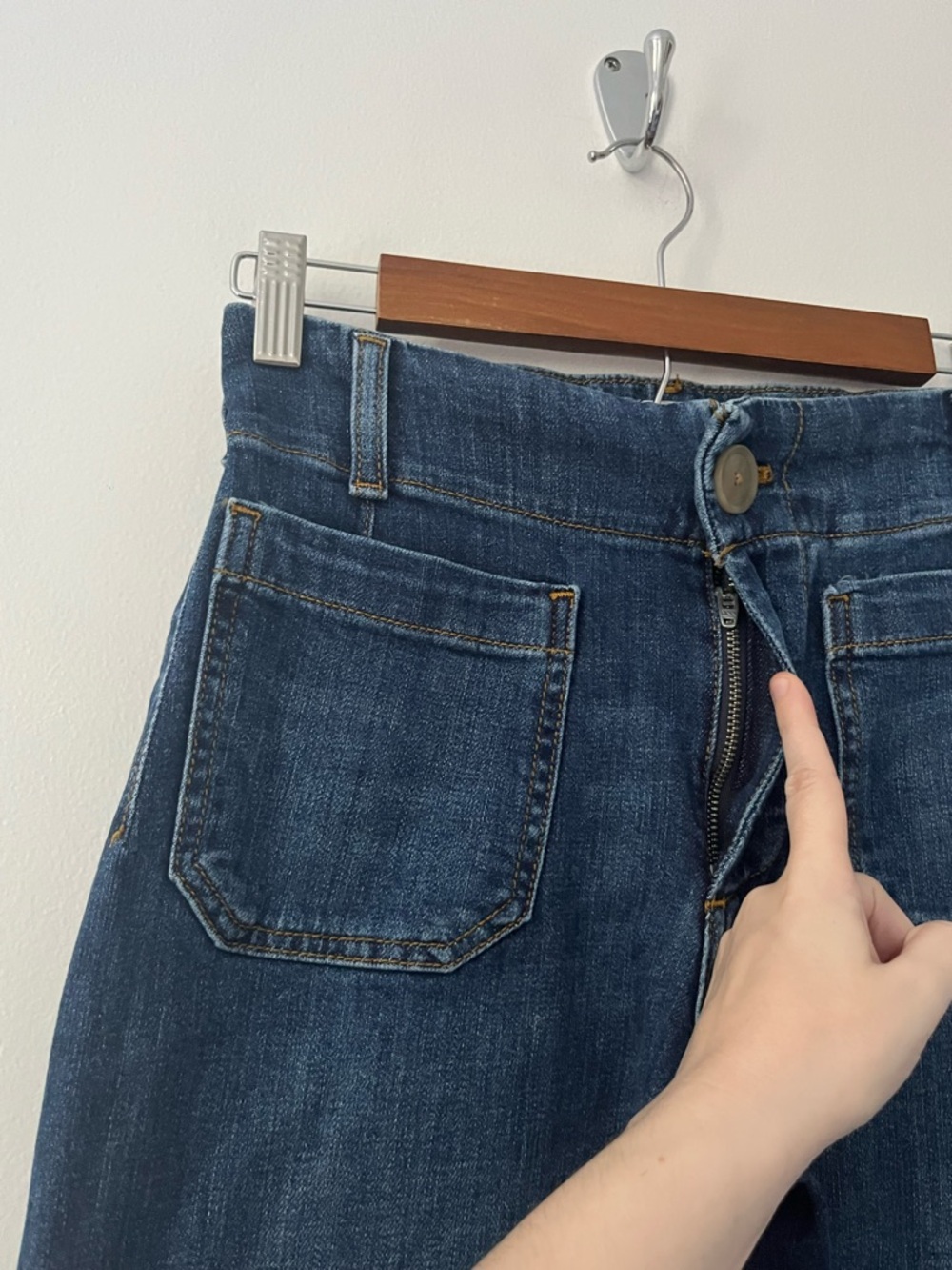 Anthropologie Maeve The Colette Jeans Wide Leg Crop Patch Pocket Blue 25 Petite - Picture 3 of 12